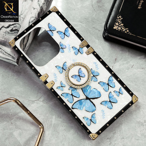 Oppo A3x 4G Cover - Design6 - Trendy Holographic Design Golden Square Case with Matching Bling Ring Holder