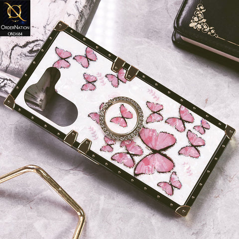 Tecno Camon 20 Cover - Design1 - Trendy Holographic Design Golden Square Case with Matching Bling Ring Holder