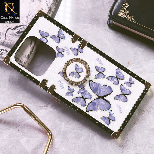 Infinix Hot 30 Cover - Design5 - Trendy Holographic Design Golden Square Case with Matching Bling Ring Holder