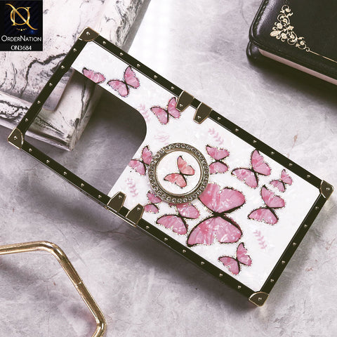 Realme Note 60x Cover - Design1 - Trendy Holographic Design Golden Square Case with Matching Bling Ring Holder