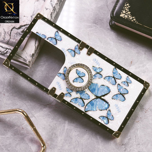 Realme Narzo N61 Cover - Design6 - Trendy Holographic Design Golden Square Case with Matching Bling Ring Holder