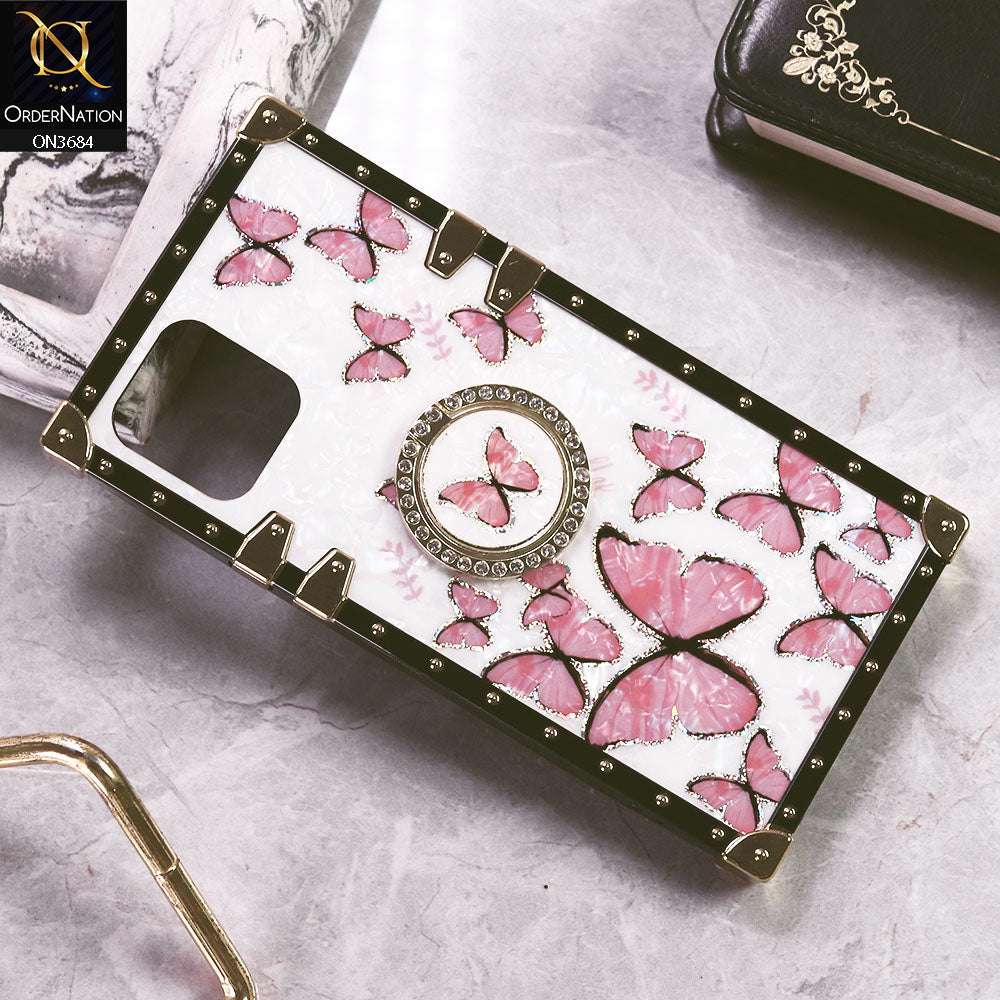 iPhone 14 Pro Max Cover - Design1 - Trendy Holographic Design Golden Square Case with Matching Bling Ring Holder