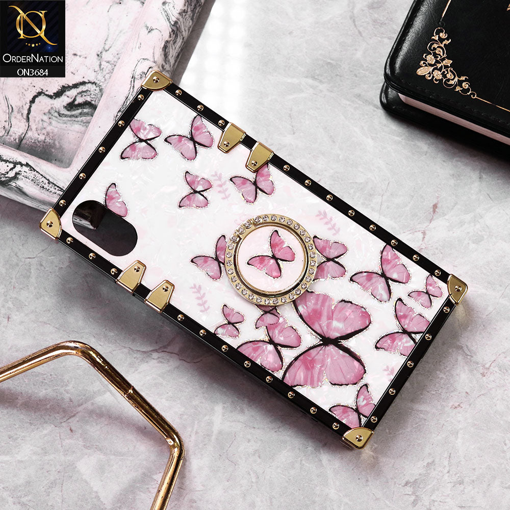 iPhone XS Max Cover - Design1 - Trendy Holographic Design Golden Square Case with Matching Bling Ring Holder