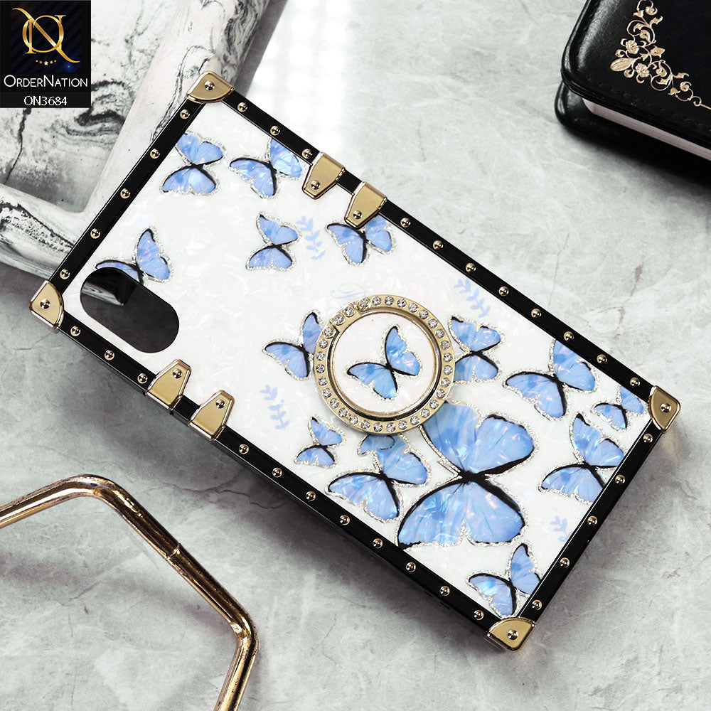 iPhone XS Max Cover - Design6 - Trendy Holographic Design Golden Square Case with Matching Bling Ring Holder