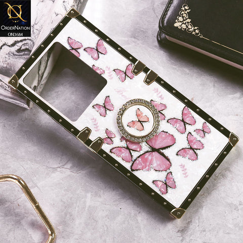 Infinix Note 30 Cover - Design1 - Trendy Holographic Design Golden Square Case with Matching Bling Ring Holder