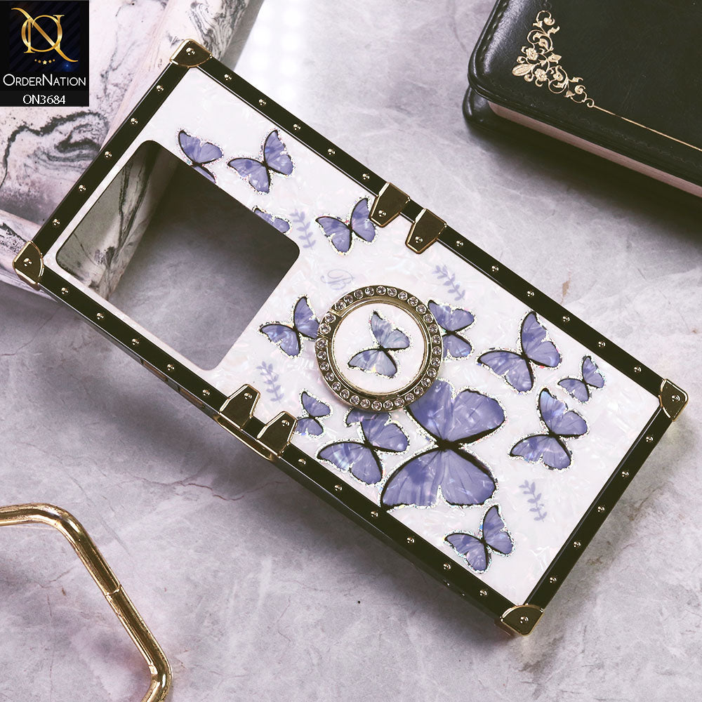 Infinix Note 30 Cover - Design5 - Trendy Holographic Design Golden Square Case with Matching Bling Ring Holder