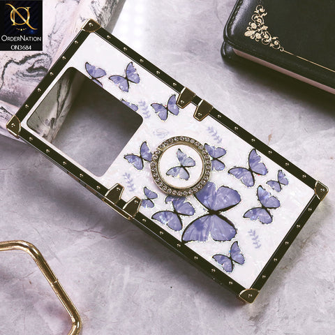 Infinix Note 30 Cover - Design5 - Trendy Holographic Design Golden Square Case with Matching Bling Ring Holder