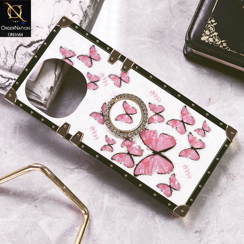 Tecno Pop 9 Cover - Design1 - Trendy Holographic Design Golden Square Case with Matching Bling Ring Holder