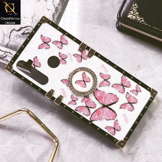 Realme 5 Cover - Design1 - Trendy Holographic Design Golden Square Case with Matching Bling Ring Holder