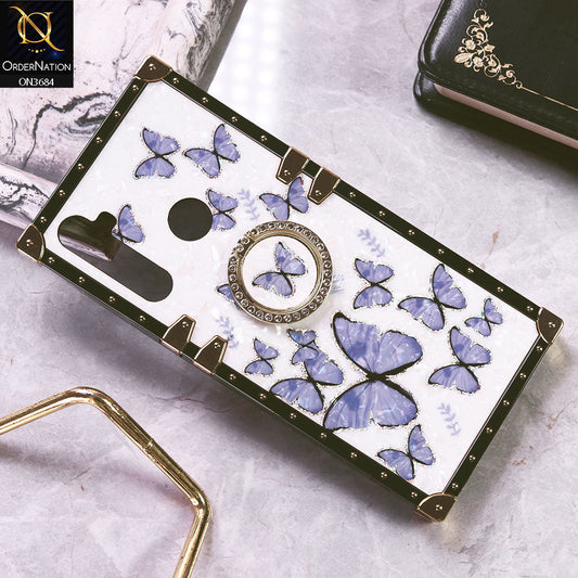 Realme 5 Cover - Design5 - Trendy Holographic Design Golden Square Case with Matching Bling Ring Holder