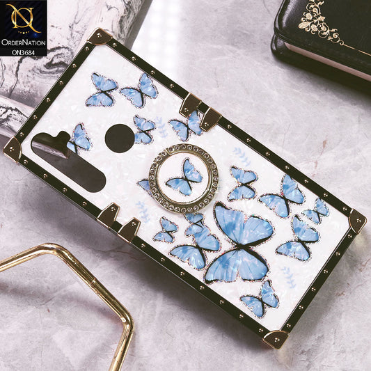 Realme 5 Cover - Design6 - Trendy Holographic Design Golden Square Case with Matching Bling Ring Holder