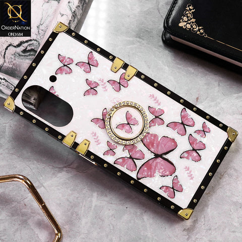 Xiaomi Poco C65 Cover - Design1 - Trendy Holographic Design Golden Square Case with Matching Bling Ring Holder
