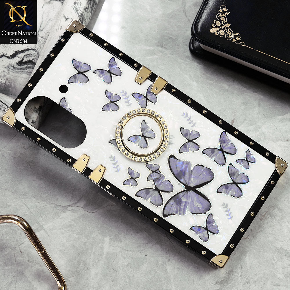 Xiaomi Poco C65 Cover - Design5 - Trendy Holographic Design Golden Square Case with Matching Bling Ring Holder