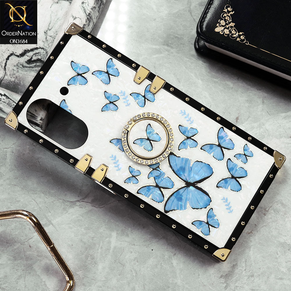 Xiaomi Poco C65 Cover - Design6 - Trendy Holographic Design Golden Square Case with Matching Bling Ring Holder