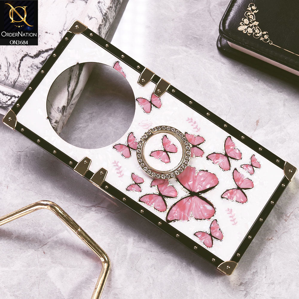 Xiaomi Redmi A3x Cover - Design1 - Trendy Holographic Design Golden Square Case with Matching Bling Ring Holder