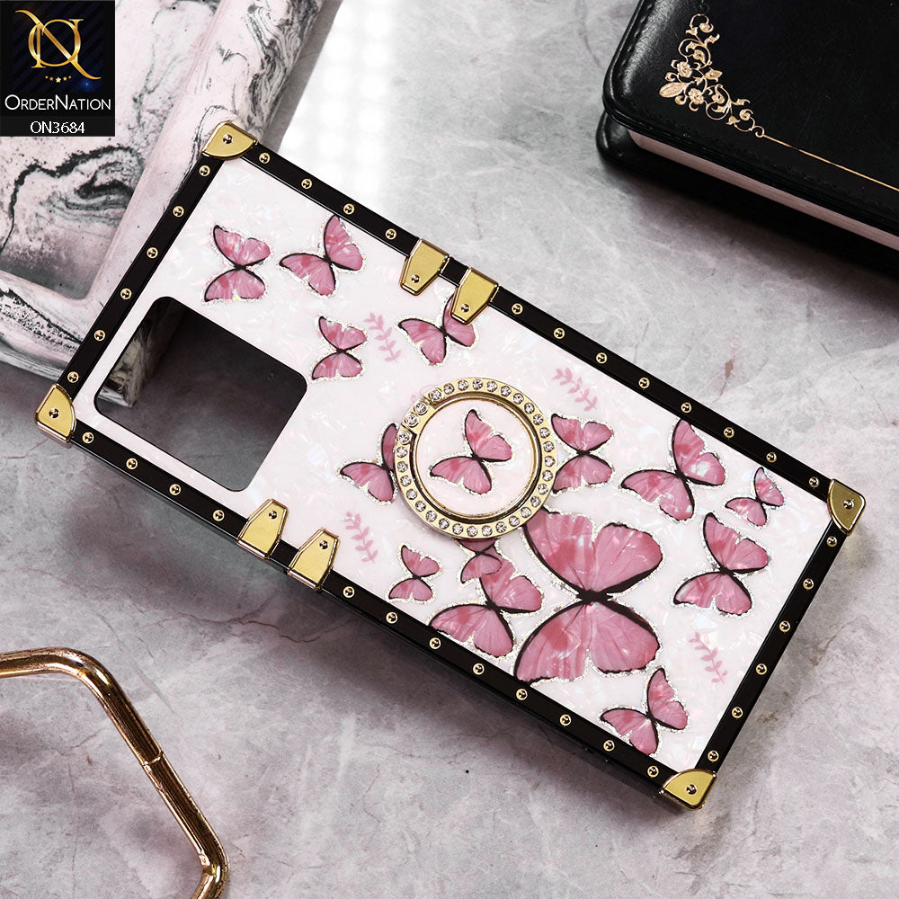 Oppo Reno 7 4G Cover - Design1 - Trendy Holographic Design Golden Square Case with Matching Bling Ring Holder