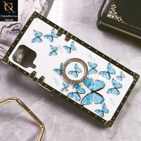 Samsung Galaxy A12 Nacho Cover - Design6 - Trendy Holographic Design Golden Square Case with Matching Bling Ring Holder