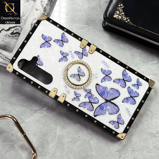 Samsung Galaxy A14 Cover - Design5 - Trendy Holographic Design Golden Square Case with Matching Bling Ring Holder