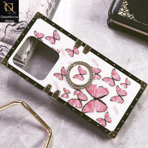 Tecno Pop 7 Pro Cover - Design1 - Trendy Holographic Design Golden Square Case with Matching Bling Ring Holder