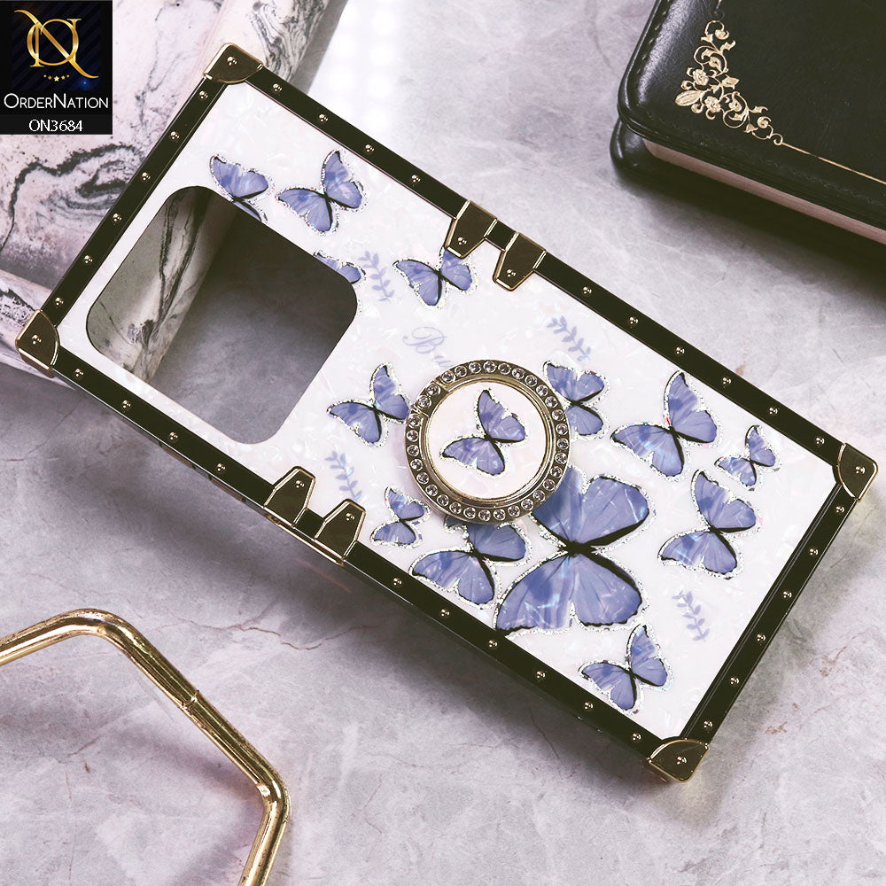 Infinix Smart 8 Plus Cover - Design5 - Trendy Holographic Design Golden Square Case with Matching Bling Ring Holder