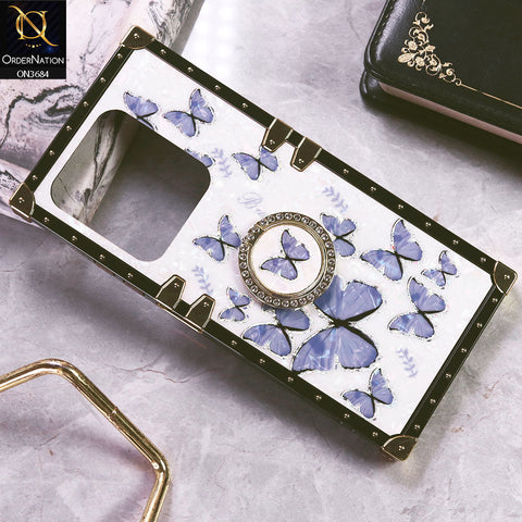 Infinix Hot 40i Cover - Design5 - Trendy Holographic Design Golden Square Case with Matching Bling Ring Holder