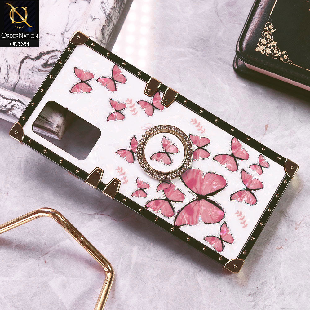 Vivo V21e Cover - Design1 - Trendy Holographic Design Golden Square Case with Matching Bling Ring Holder