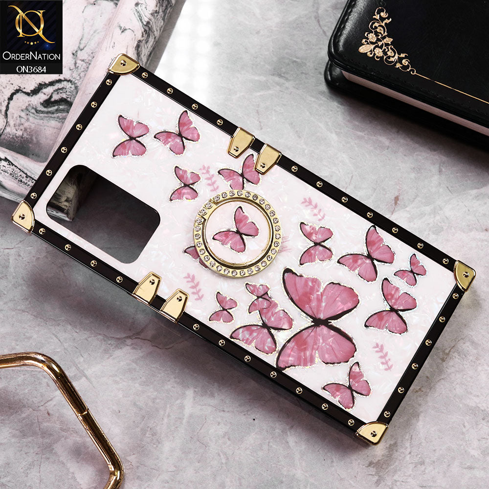 Oppo Reno 6 Cover - Design1 - Trendy Holographic Design Golden Square Case with Matching Bling Ring Holder