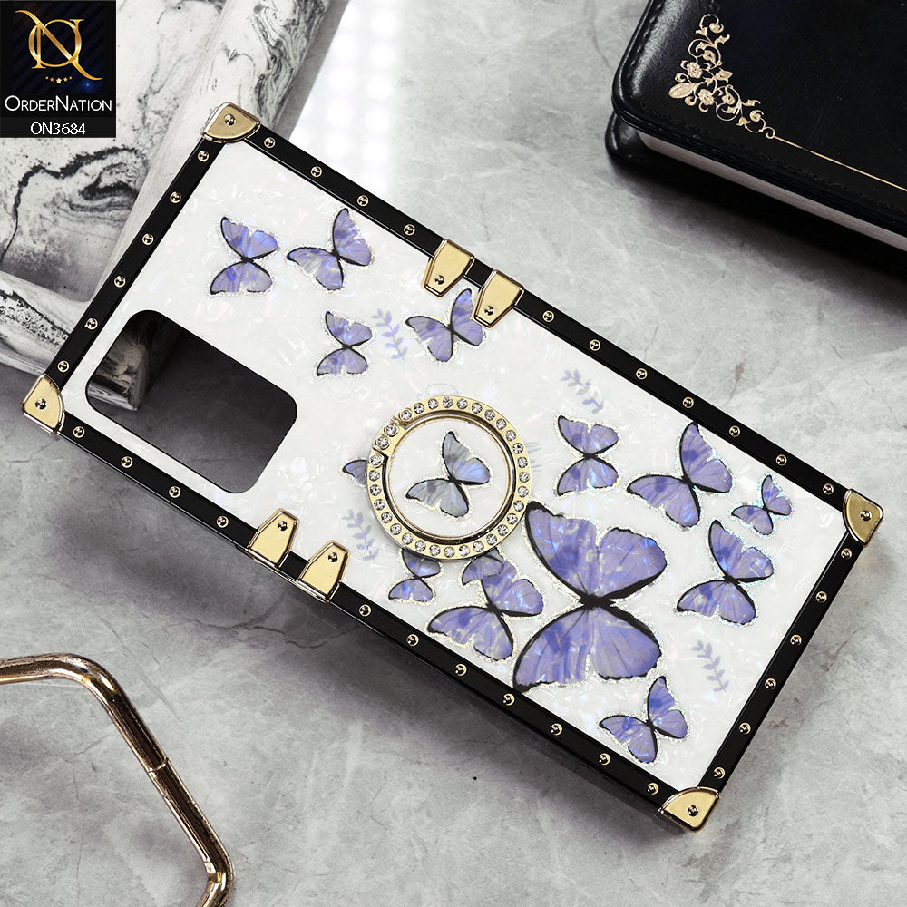 Vivo Y32 Cover - Design5 - Trendy Holographic Design Golden Square Case with Matching Bling Ring Holder