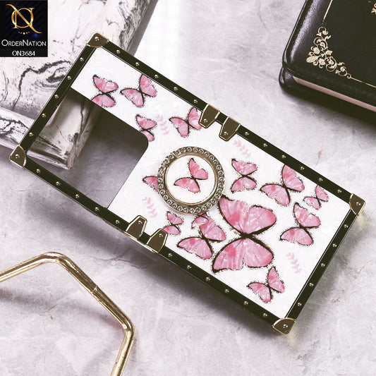 Vivo Y36 4G Cover - Design1 - Trendy Holographic Design Golden Square Case with Matching Bling Ring Holder