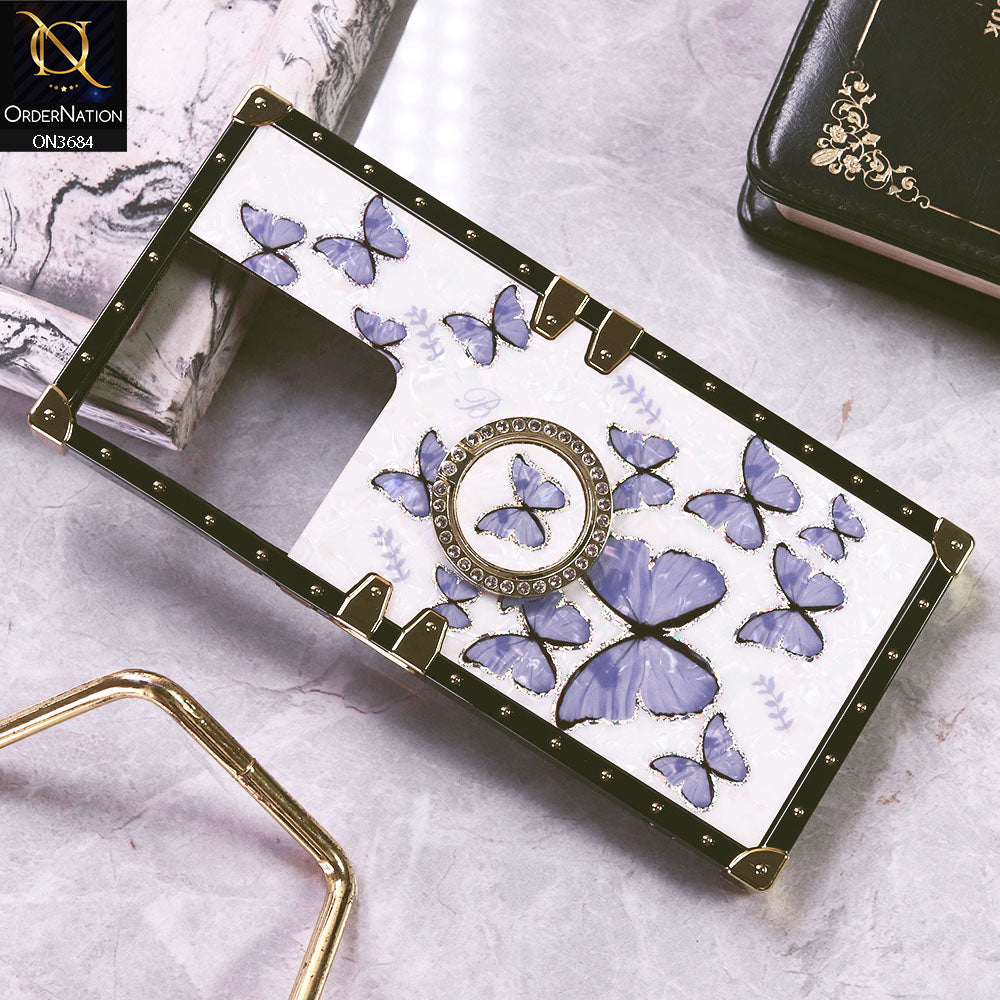 Vivo Y36 5G Cover - Design5 - Trendy Holographic Design Golden Square Case with Matching Bling Ring Holder