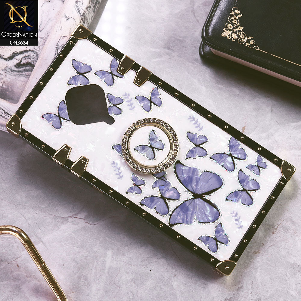 Vivo Y51 (2020 September) Cover - Design5 - Trendy Holographic Design Golden Square Case with Matching Bling Ring Holder