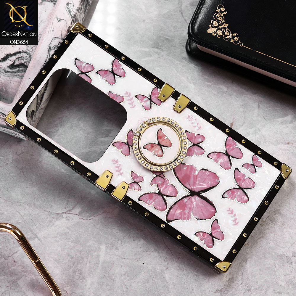 Infinix Zero 30 4G Cover - Design1 - Trendy Holographic Design Golden Square Case with Matching Bling Ring Holder