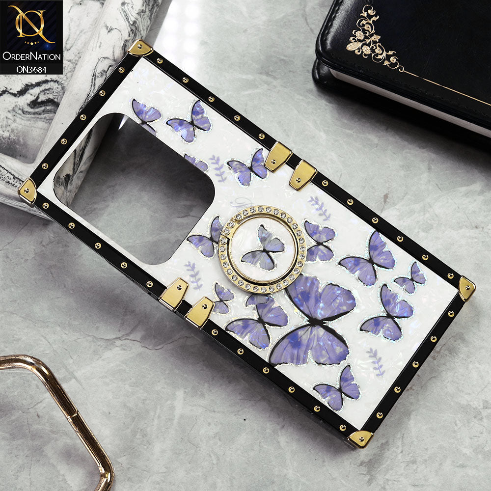 Infinix Zero 30 4G Cover - Design5 - Trendy Holographic Design Golden Square Case with Matching Bling Ring Holder