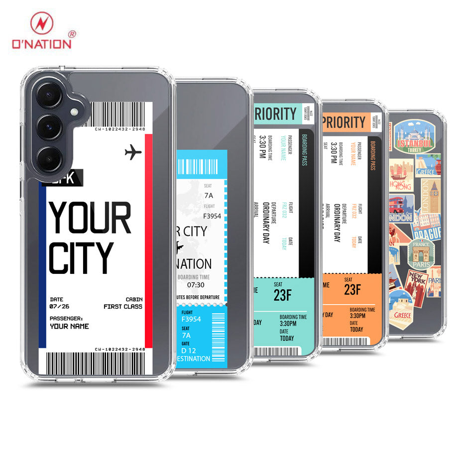Samsung Galaxy A55 Cover - Personalised Boarding Pass Ticket Series - 5 Designs - Clear Phone Case - Soft Silicon Borders