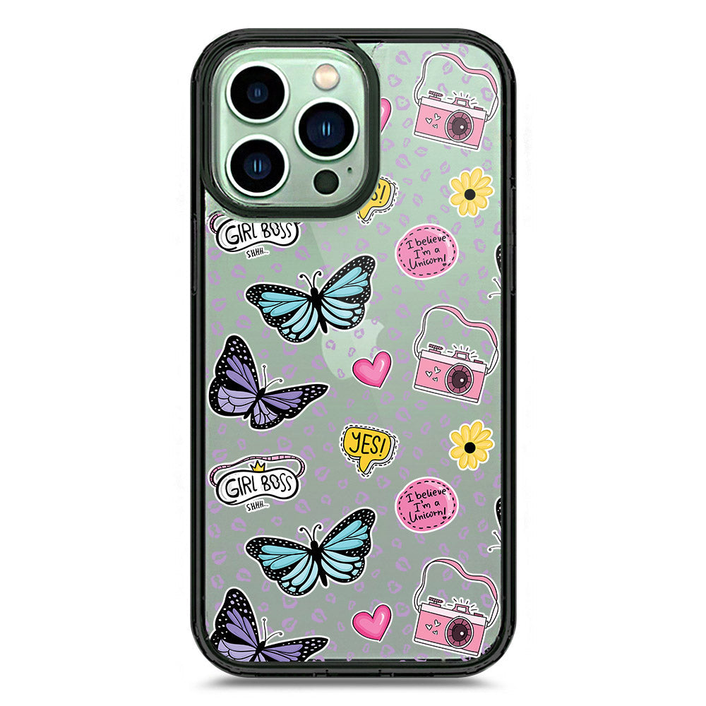 iPhone 14 Pro Max - Black - Cover - O'Nation Butterfly Dreams Series 1 - Clear Phone Case - Soft Silicon Borders
