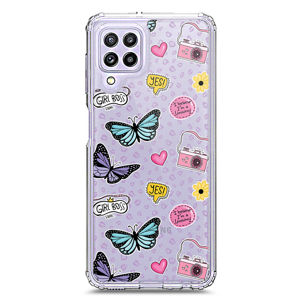 Samsung Galaxy M32 Cover - O'Nation Butterfly Dreams Series 1 - Clear Phone Case - Soft Silicon Borders