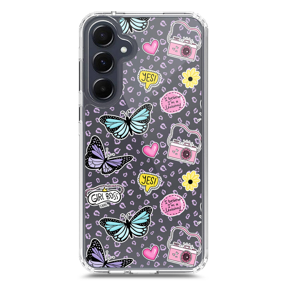 Samsung Galaxy A35 Cover - O'Nation Butterfly Dreams Series 1 - Clear Phone Case - Soft Silicon Borders