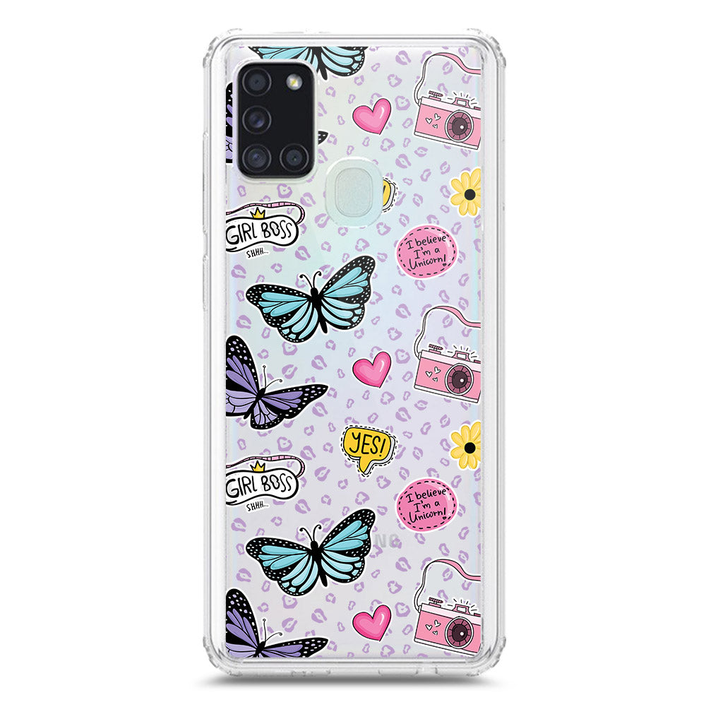 Samsung Galaxy A21s Cover - O'Nation Butterfly Dreams Series 1 - Clear Phone Case - Soft Silicon Borders