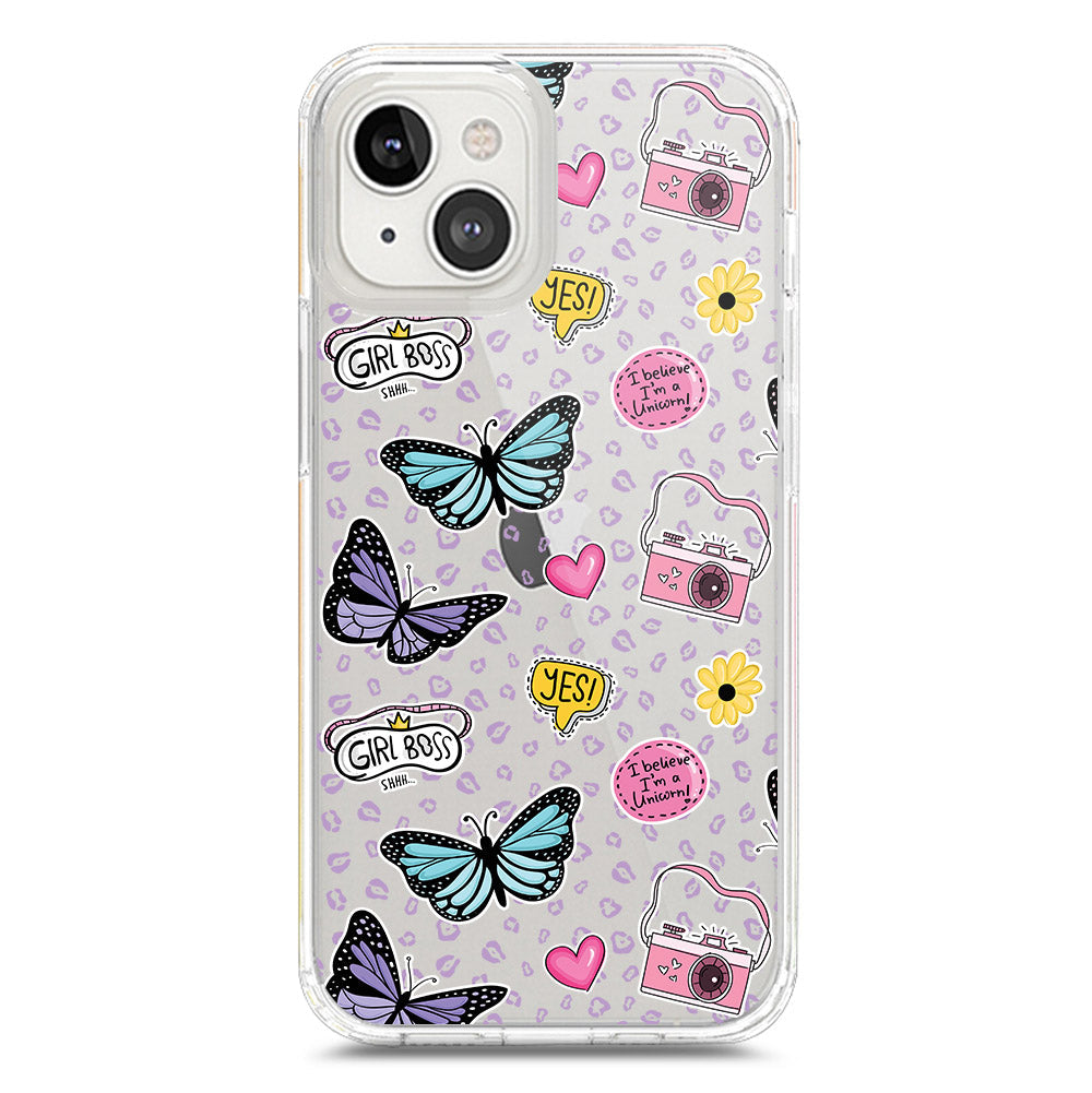 iPhone 14 Cover - O'Nation Butterfly Dreams Series 1 - Clear Phone Case - Soft Silicon Borders
