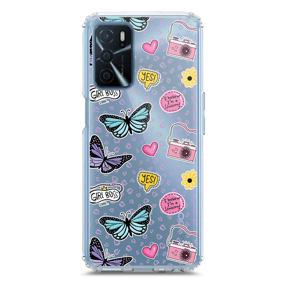 Oppo A16 Cover - O'Nation Butterfly Dreams Series 1 - Clear Phone Case - Soft Silicon Borders