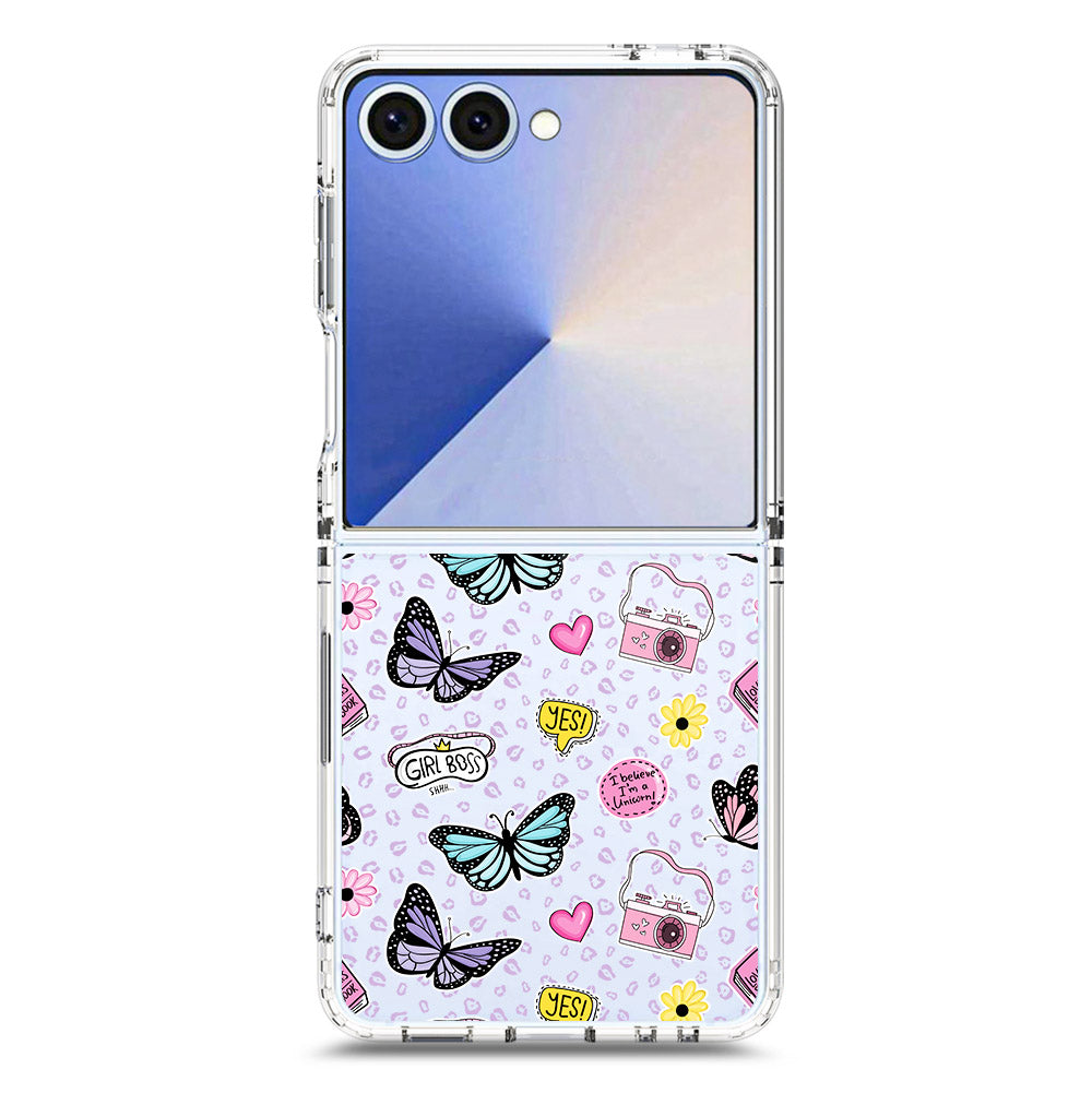 Samsung Galaxy Z Flip 7 Cover - O'Nation Butterfly Dreams Series 1 - Clear Phone Case - Soft Silicon Borders