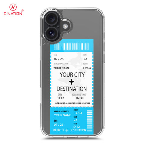 iPhone 16 Cover - Personalised Boarding Pass Ticket Series - 5 Designs - Clear Phone Case - Soft Silicon Borders