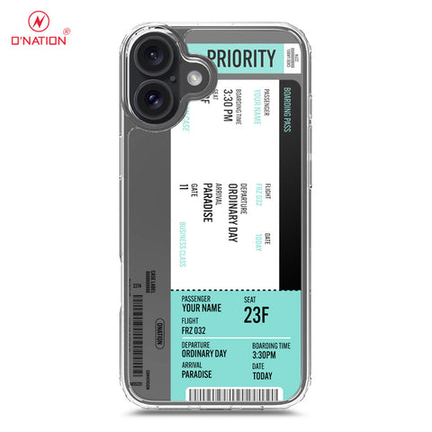 iPhone 16 Cover - Personalised Boarding Pass Ticket Series - 5 Designs - Clear Phone Case - Soft Silicon Borders