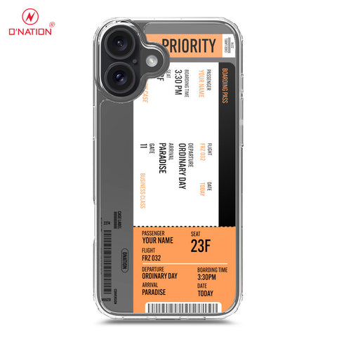 iPhone 16 Plus Cover - Personalised Boarding Pass Ticket Series - 5 Designs - Clear Phone Case - Soft Silicon Borders
