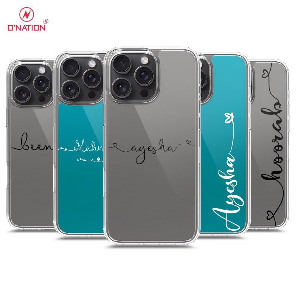 iPhone 16 Pro Max Cover - Personalised Name Series - 8 Designs - Clear Phone Case - Soft Silicon Borders
