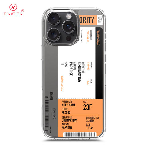 iPhone 16 Pro Max Cover - Personalised Boarding Pass Ticket Series - 5 Designs - Clear Phone Case - Soft Silicon Borders
