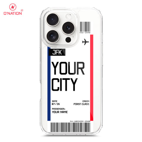 iPhone 16 Pro Cover - Personalised Boarding Pass Ticket Series - 5 Designs - Clear Phone Case - Soft Silicon Borders