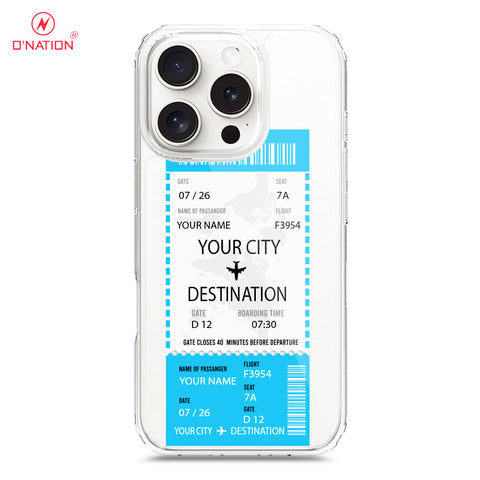 iPhone 16 Pro Cover - Personalised Boarding Pass Ticket Series - 5 Designs - Clear Phone Case - Soft Silicon Borders