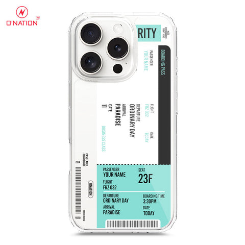 iPhone 16 Pro Cover - Personalised Boarding Pass Ticket Series - 5 Designs - Clear Phone Case - Soft Silicon Borders