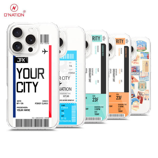 iPhone 16 Pro Cover - Personalised Boarding Pass Ticket Series - 5 Designs - Clear Phone Case - Soft Silicon Borders